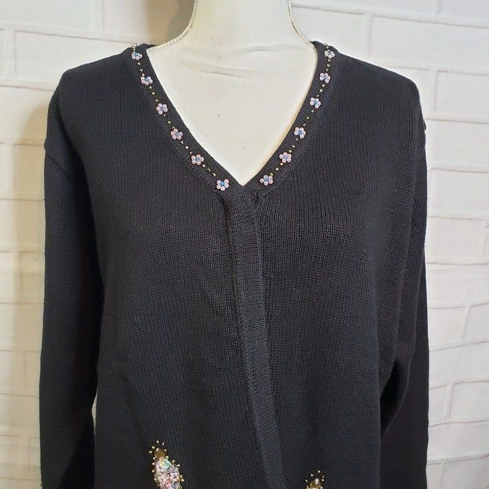 NEW Storybook Knits Black Sequin V Neck Cardigan Sweater womens L XL Evening